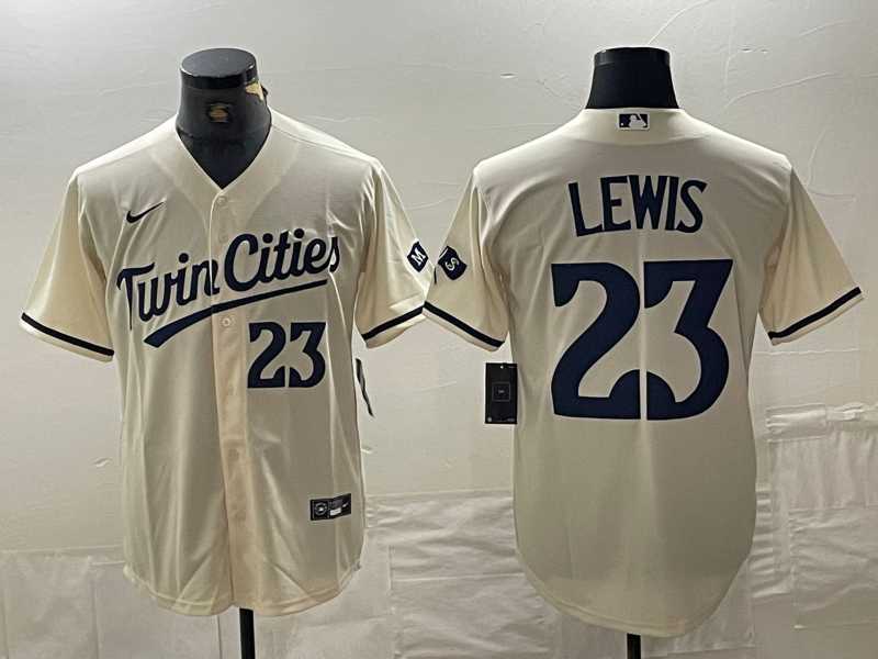 Men%27s Minnesota Twins #23 Royce Lewis Number Cream Cool Base Stitched Baseball Jersey->minnesota twins->MLB Jersey